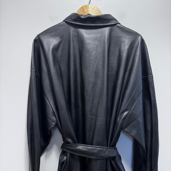 Eloquii Black Faux Vegan Leather Button Down Belted Shacket Size 24 - Picture 7 of 12